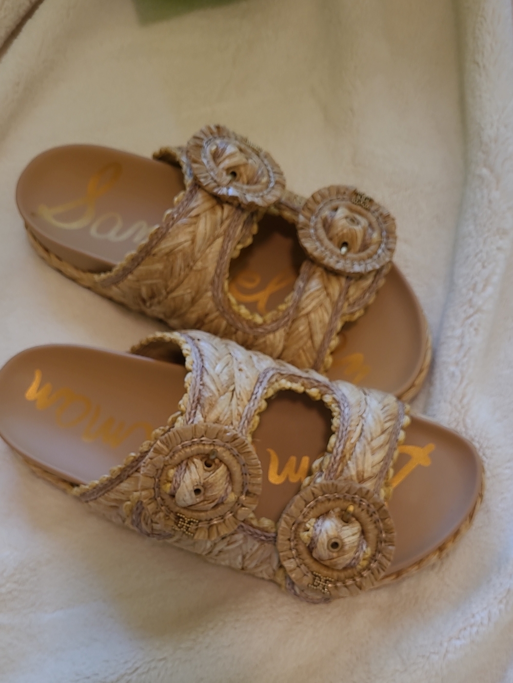 Sam Edelman Natural Woven Slide Sandals in Beige